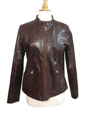 Wilsons Genuine Leather Fitted Moto Jacket Women's Burgundy XL